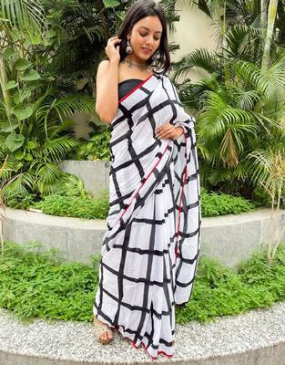 Checked pure cotton handloom bagru saree 1