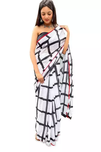 Checked pure cotton handloom bagru saree