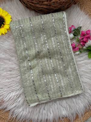 Light Green Color Beads Work Net Saree 3