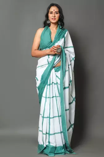 Checked pure cotton bandhani saree