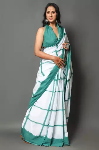 Checked pure cotton bandhani saree