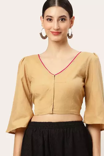 Green cotton sanganeri printed non padded blouse