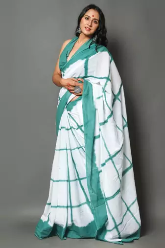 Checked pure cotton bandhani saree