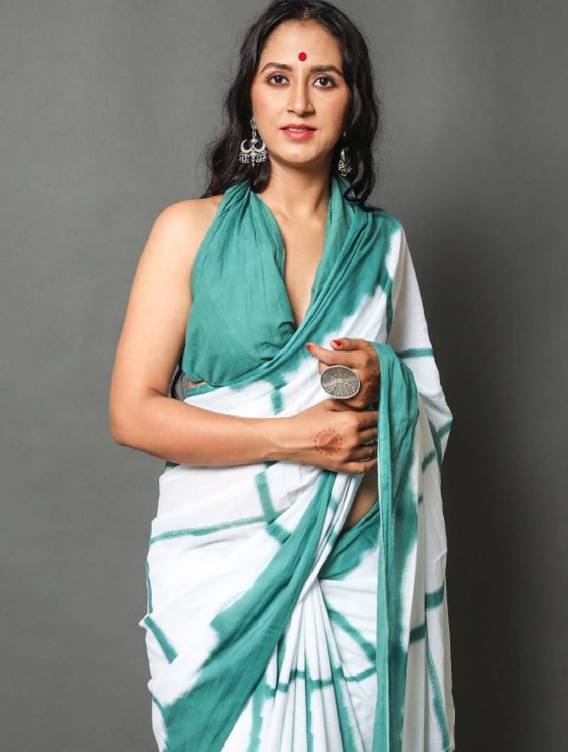 Checked pure cotton bandhani saree