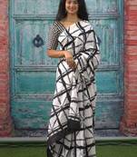 Checked pure cotton block print saree