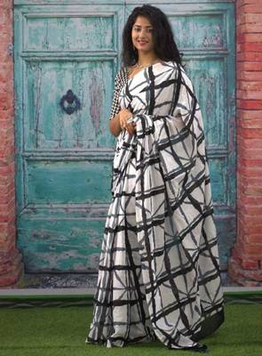 Checked pure cotton block print saree 4