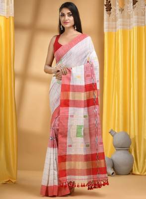 Checked pure cotton khadi saree 1