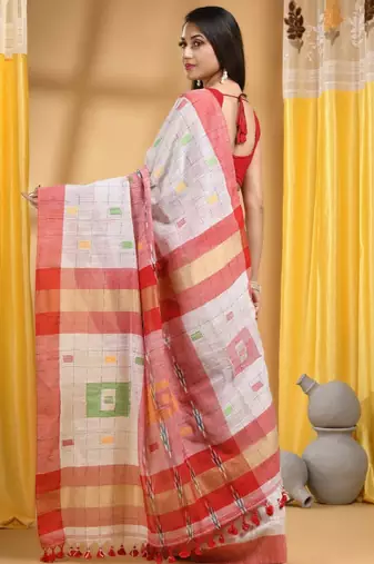 Checked pure cotton khadi saree