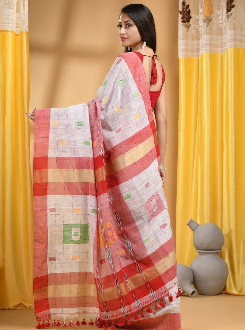 Checked pure cotton khadi saree