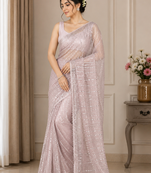 Light Pink Color Beads Work Net Saree