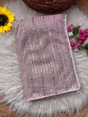 Light Pink Color Beads Work Net Saree 3