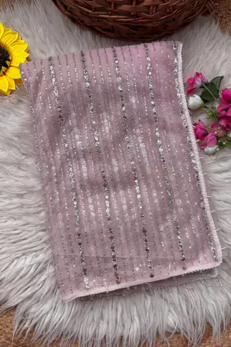 Light Pink Color Beads Work Net Saree