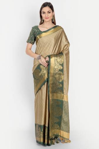 beige zari  work pure cotton dharmavaram saree