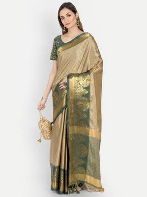 Ethnic motif woven design zari dharmavaram saree 4