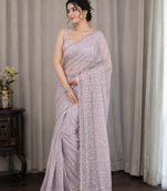 Lavender Color Beads Work Net Saree