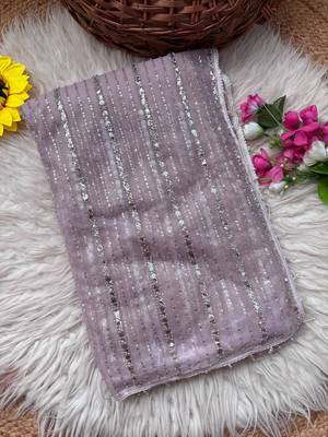 Lavender Color Beads Work Net Saree 3