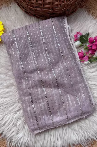 Lavender Color Beads Work Net Saree