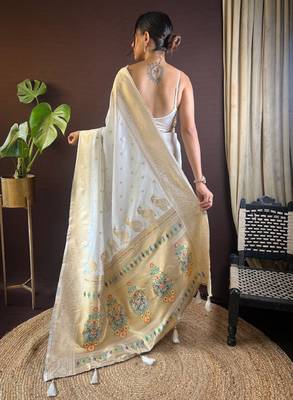 Ethnic motifs woven design embroidered paithani saree 3