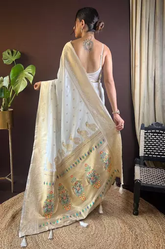 Ethnic motifs woven design embroidered paithani saree
