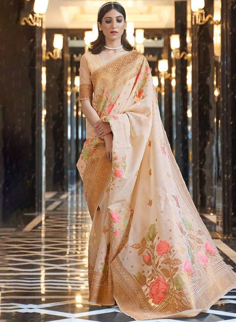Floral woven design zari kanjeevaram saree