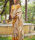 Ethnic motifs woven design zari kanjeevaram saree