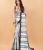 Striped printed satin saree