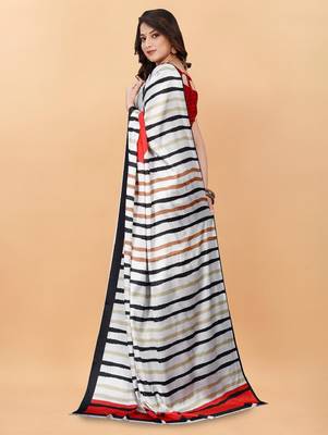 Striped printed satin saree 2