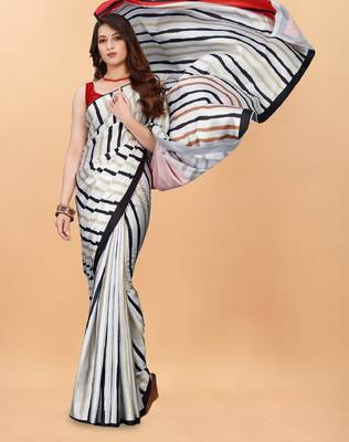 Striped printed satin saree 3