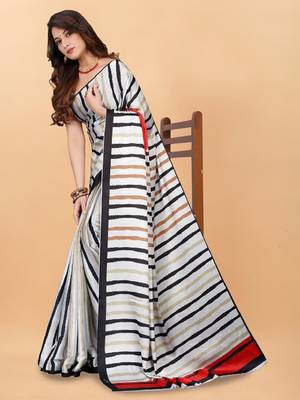 Striped printed satin saree 4
