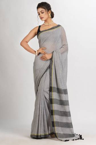 white pure cotton saree with checked pattern