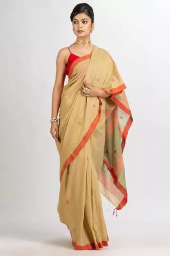 Ethnic motif woven design pure cotton jamdani saree