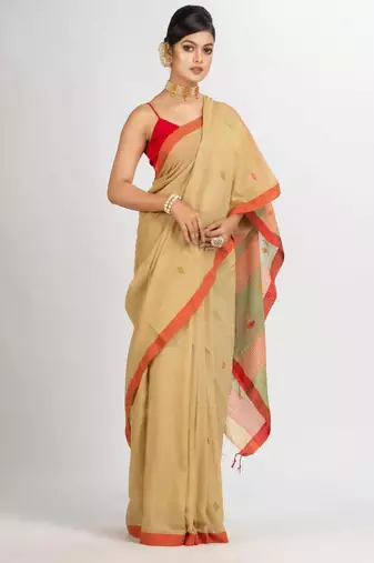 Ethnic motif woven design pure cotton jamdani saree