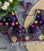 Purple navratri italian soft silk blouse with real mirror, beads & kaudi work