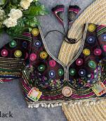 Black navratri italian soft silk blouse with real mirror, beads & kaudi work