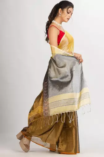 Geometric woven design saree