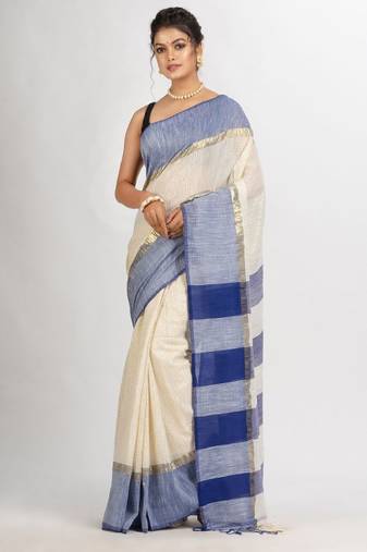 white striped zari pure cotton saree