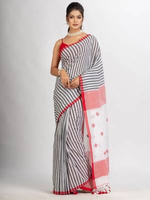 Striped pure cotton jamdani saree 1