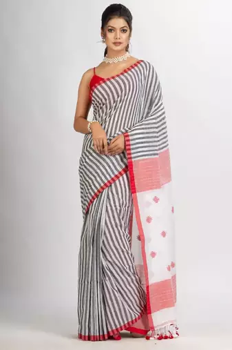 Striped pure cotton jamdani saree
