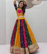 multicolor silk blend sequins work ghagra choli