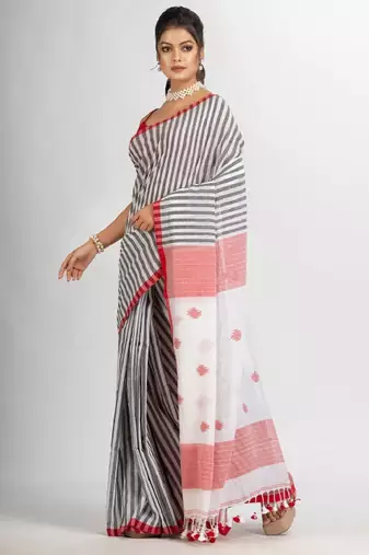 Striped pure cotton jamdani saree