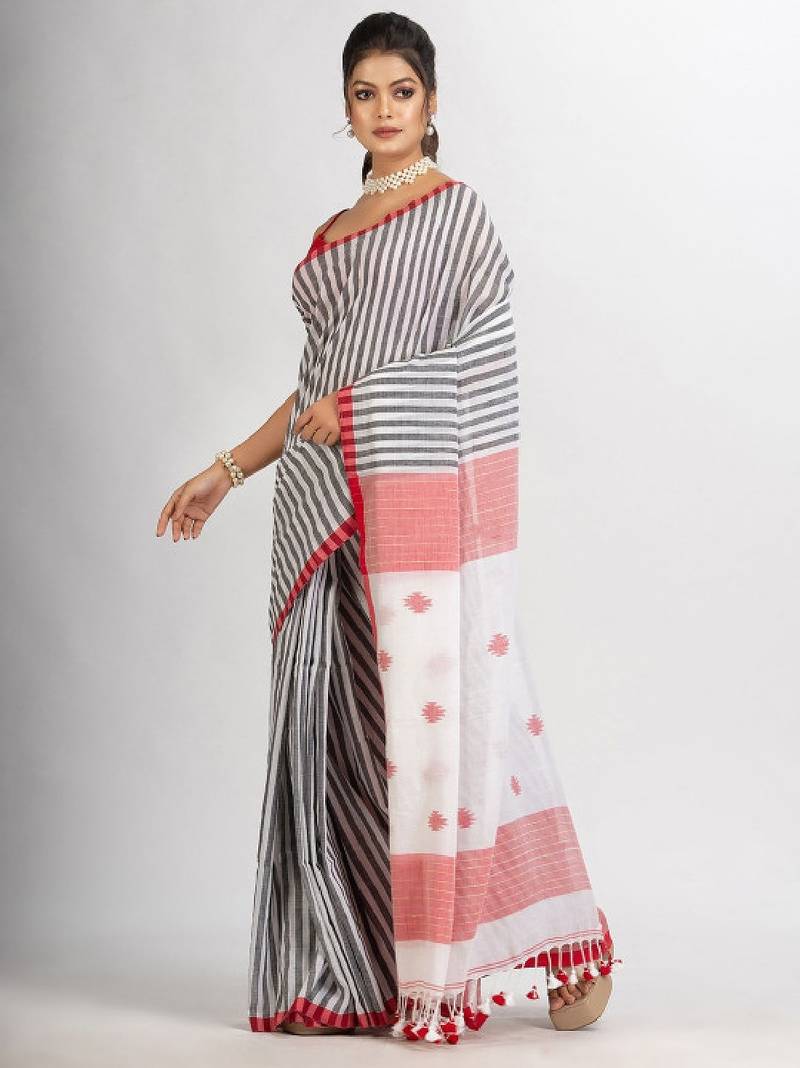Striped pure cotton jamdani saree