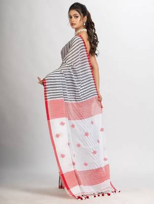 Striped pure cotton jamdani saree 3