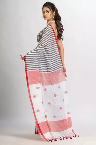 Striped pure cotton jamdani saree