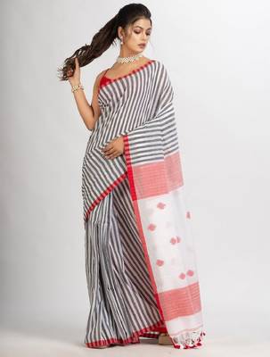 Striped pure cotton jamdani saree 4