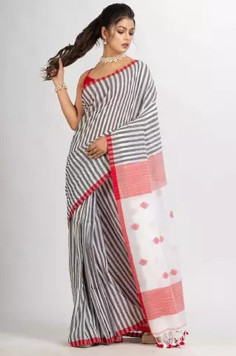Striped pure cotton jamdani saree
