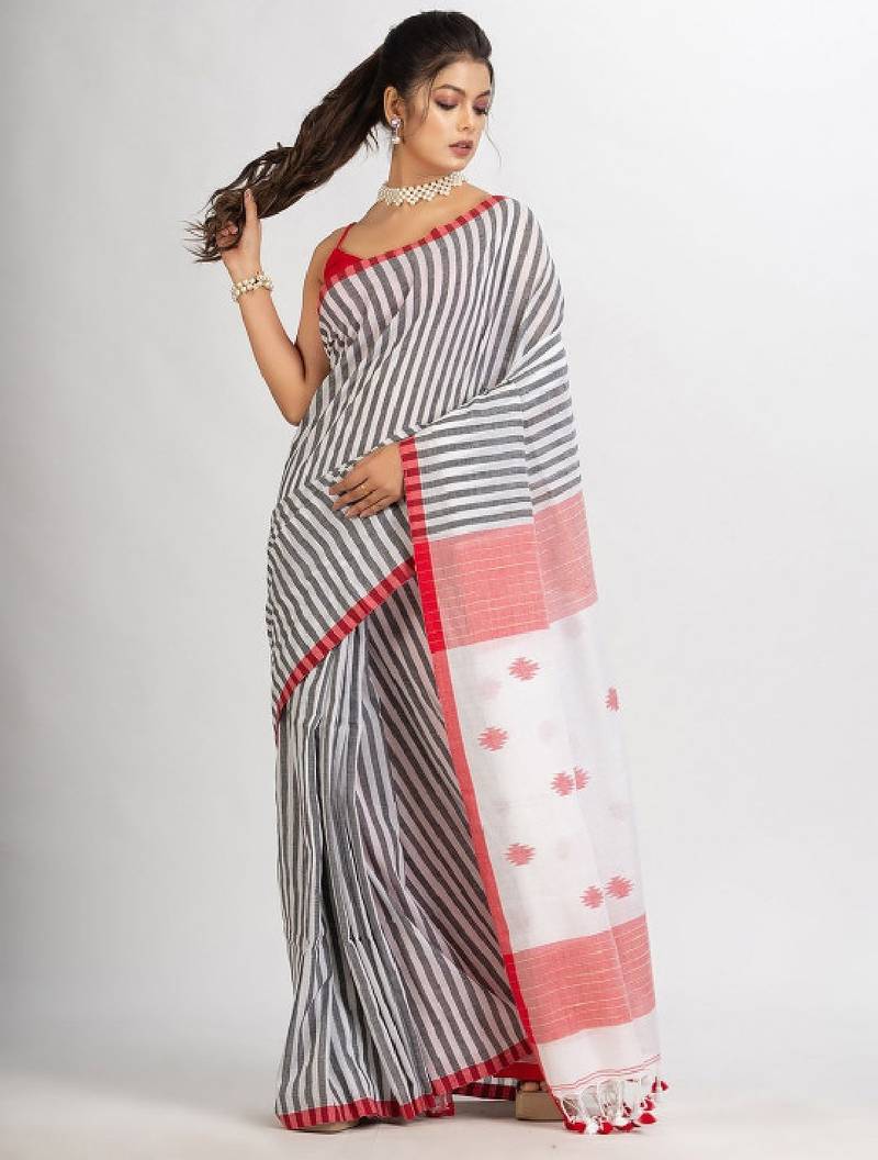 Striped pure cotton jamdani saree