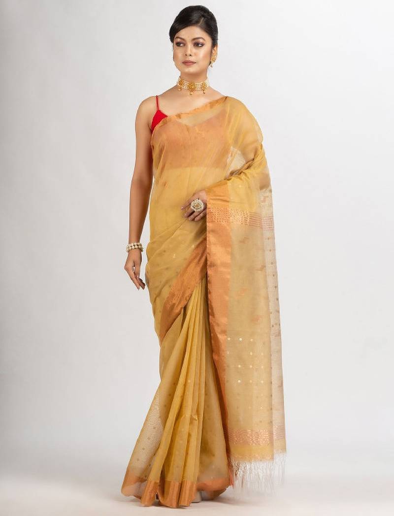 Ethnic motif woven design zari silk cotton jamdani saree