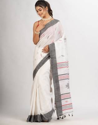 Ethnic motif woven design pure cotton jamdani saree 1