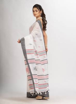 Ethnic motif woven design pure cotton jamdani saree 3
