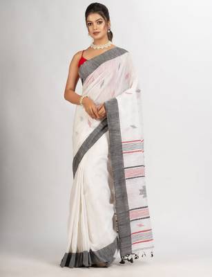 Ethnic motif woven design pure cotton jamdani saree 4